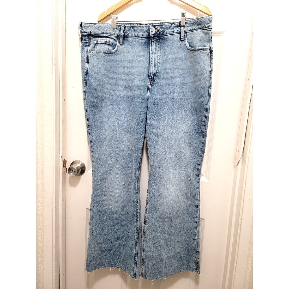 Old Navy Flare Jeans Womens 20 Light Wash High Rise Raw Hem Denim Distressed